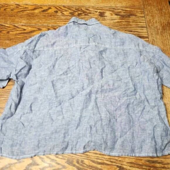 CP Shades blue linen Boxy Crop button down shirt sz Small - Picture 5 of 5